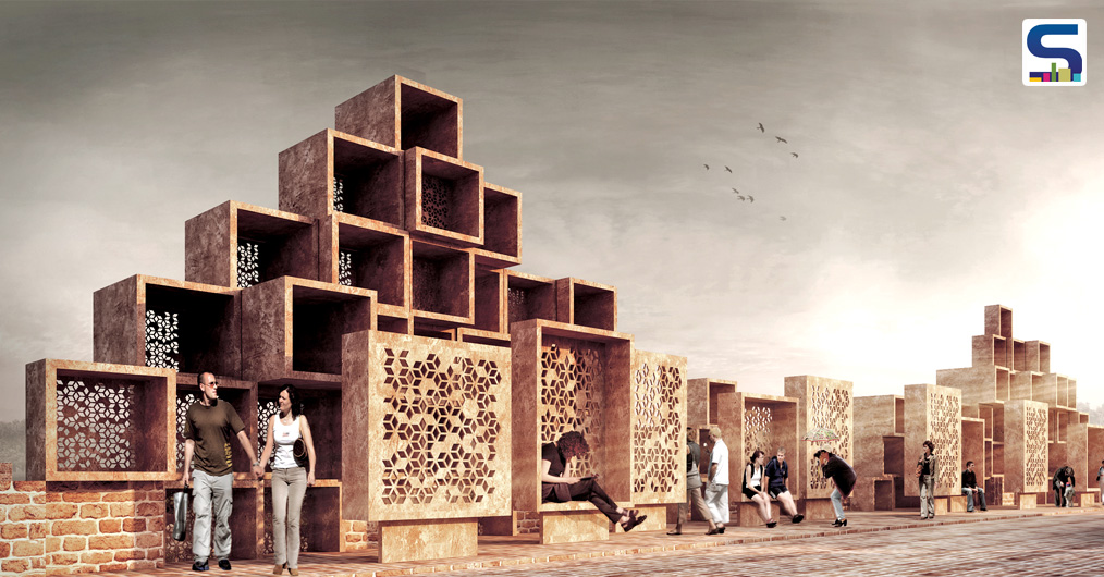 The Bridge is envisaged as a community space along with the water reservoir it crosses over. Entire bridge is proposed in local chittor sandstone available on site, with the same stone being used to create the retaining walls and stepped seating area along the water.