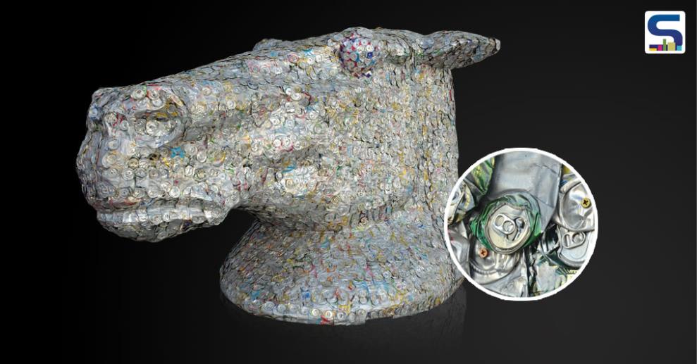 This year’s chosen symbol is a horse – the huge horse heads are covered with 4000 pressed aluminium . These empty, pressed containers can be stored and recycled very efficiently.