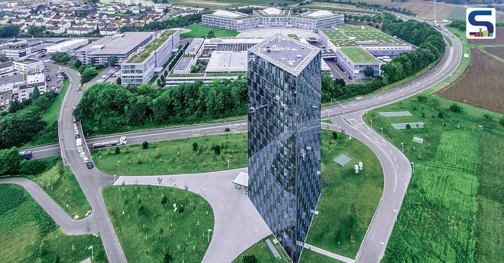 3D-printing robots and remote-controlled flying objects to automated designs that use biomimicry to catch the wind, automated glass facade, reinforced concrete structure, electrochromic glass panels.