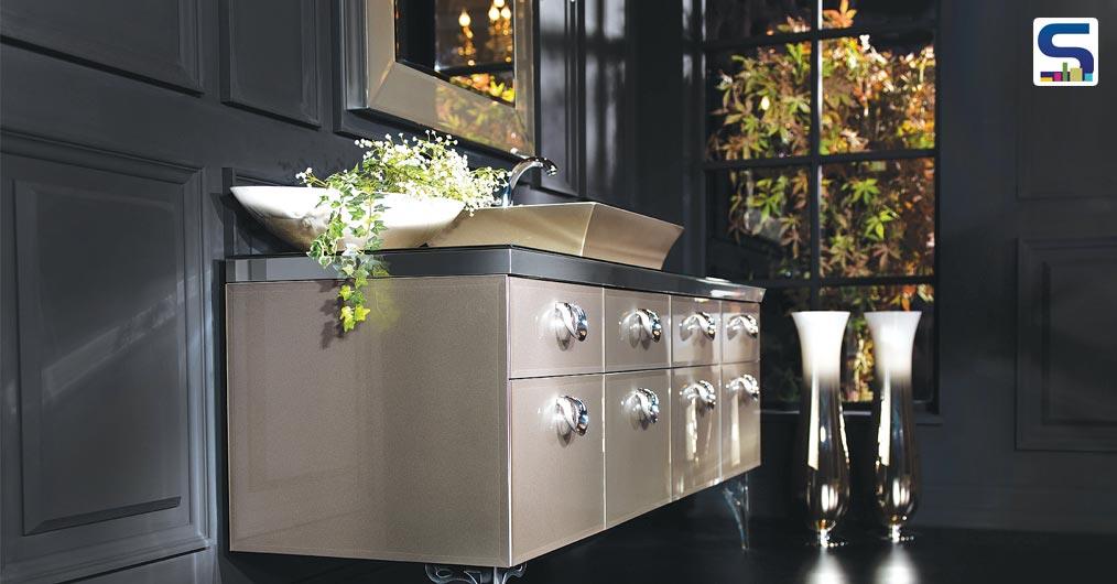 The striking new Argento vanity from Topex Designs brings an incredible sense of glamour and luxury to the bathroom. The face of the vanity is comprised of eight elegant drawer fronts with scroll-inspired hardware.