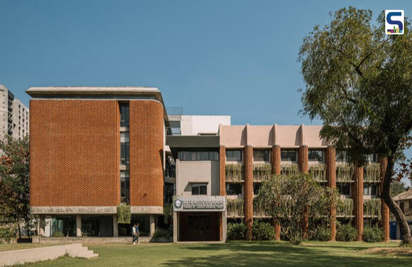 Concrete, Glass, and Brick Lattice Screens Define the Exterior of This Nursing College in Surat | Neogenesis+Studi0261