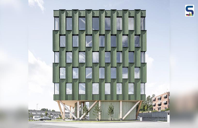 Green Timber Patterns Define the Facade of This Office in Norway | Oslotre
