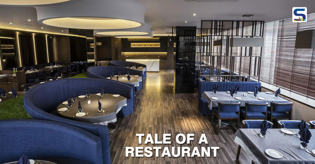 The space is longitudinally divided into two halves to create transition space and working zones on the sides. Planning of overall restaurant is such that there are different clusters of seating depending on the privacy required. Amazing play of dramatic light and color is done.