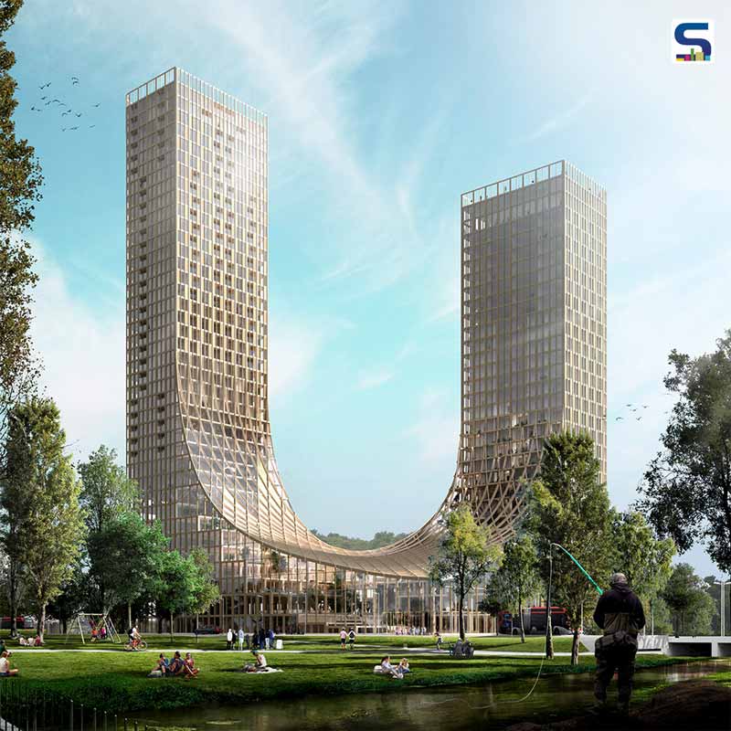 Two Connected Hybrid Timber Skyscrapers