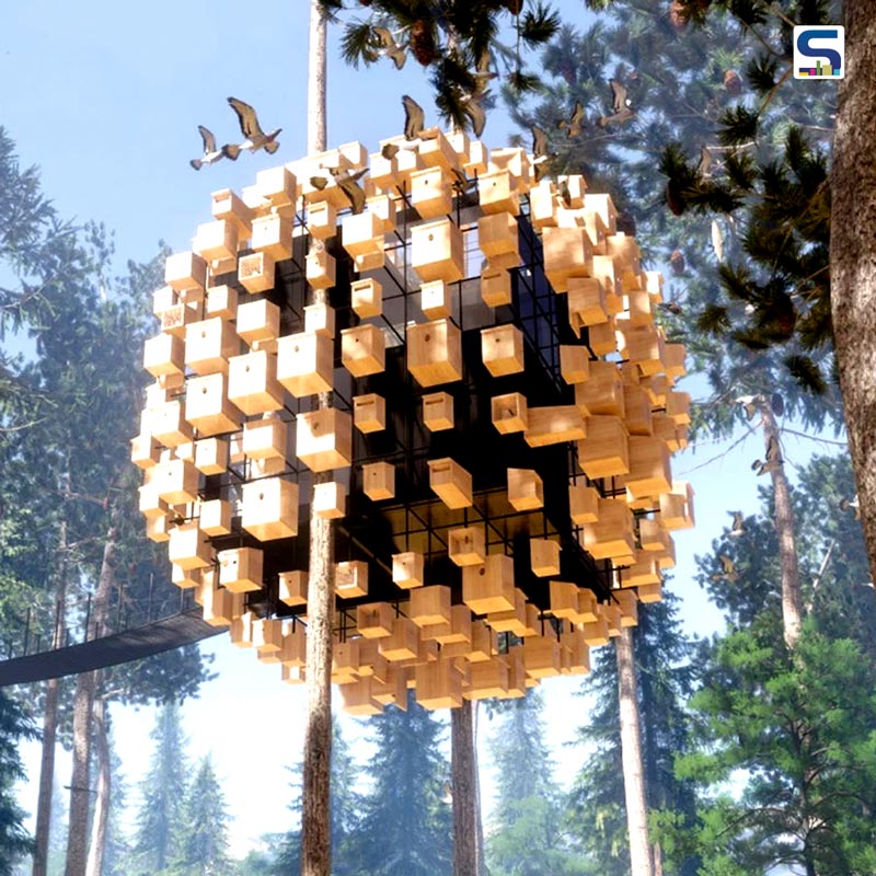 Bjarke Ingels Group Designs A Unique Hotel Room Clad in 350 Birdhouses | Sweden | Biosphere