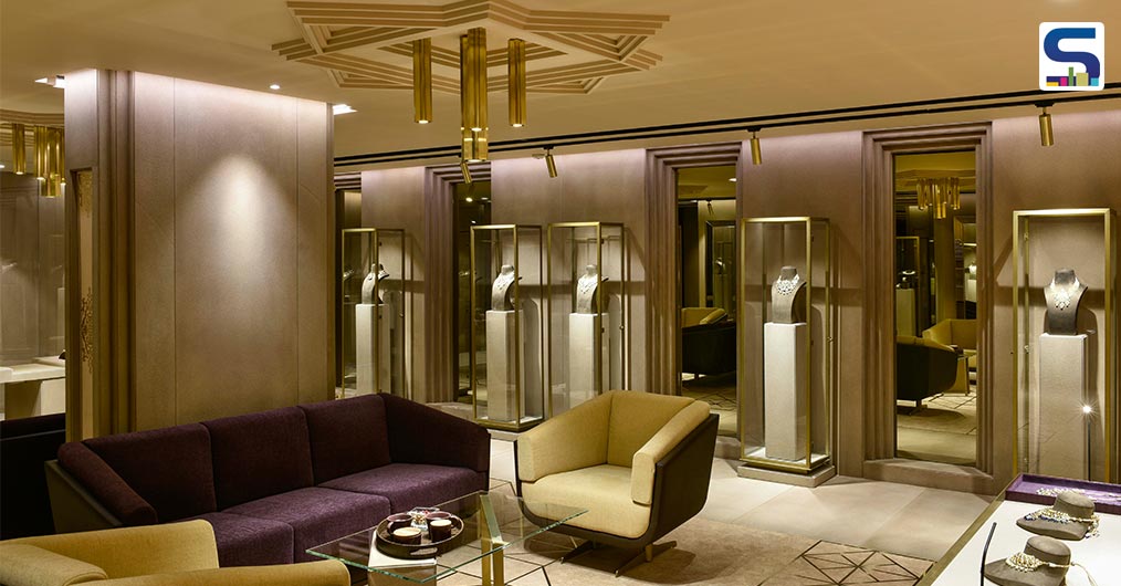 Stone in natural raw finish with accents of polished brass finish has been used as the major material throughout the main display area whereas the visitor’s lounge and director cabin have been kept intentionally subtle to direct customer focus to the display area. The design incorporates traditional motifs that can be seen in the architecture of Jaipur city.