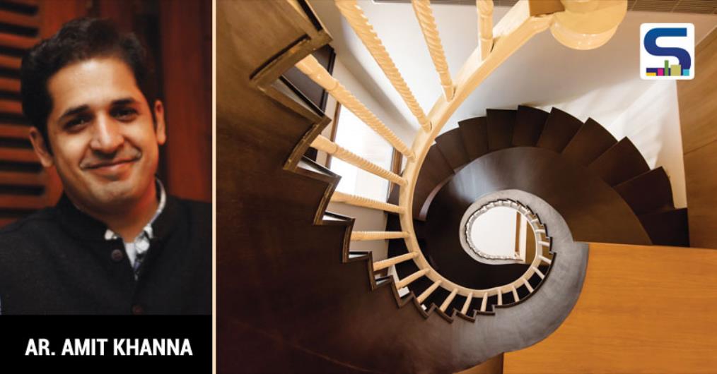 Ar. Amit Khanna says, “The circular structure takes one back to times, when sliding down the smooth surface of the banister was a moment of glee and exhilaration. The combination of the dark African Wenge wood and white railing is a quintessential color palette, complementing each other.”
