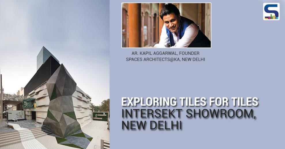 This is a recently completed showroom for tiles, more like a museum for tiles. The concept is different with its bold abstract elevation, dark interiors with the focus just being on tiles.