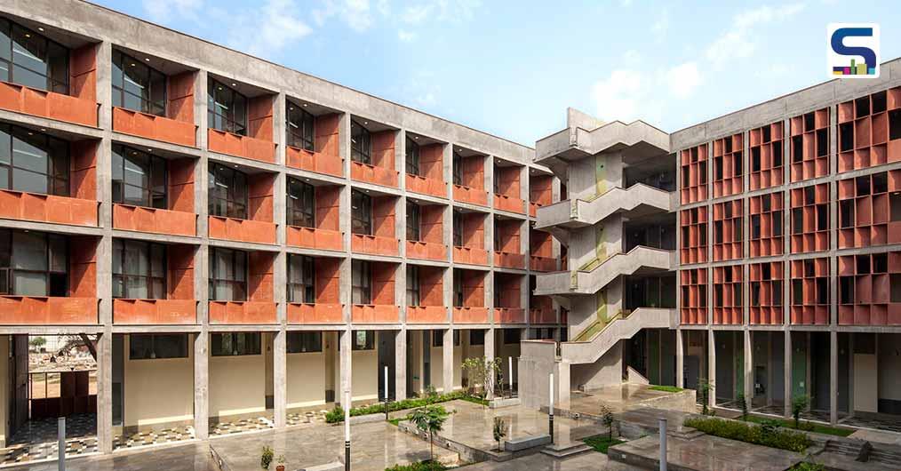 Red Sandstone Screens Cover The Institute Of Engineering And Technology Designed By Vir.Mueller Architects | Ahmedabad | Gujarat