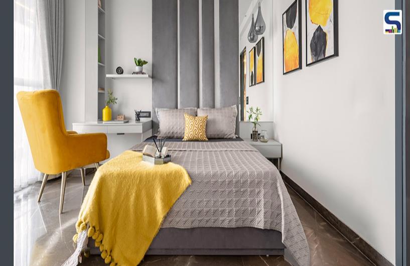 A Home in Noida Integrates Elegance with Practicality through Dynamic Color and Furniture Choices | Storey Tellers Design Studio