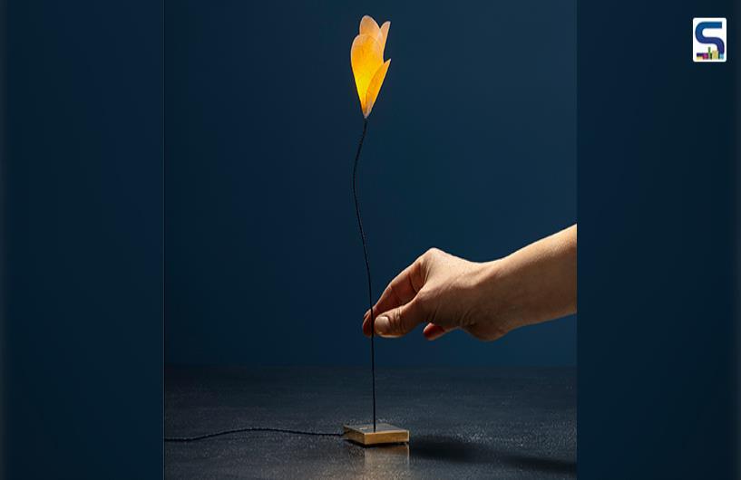 Elegant Blue Fabric Lamp with Brass Base and Adjustable LED Light | Catellani & Smith | For You