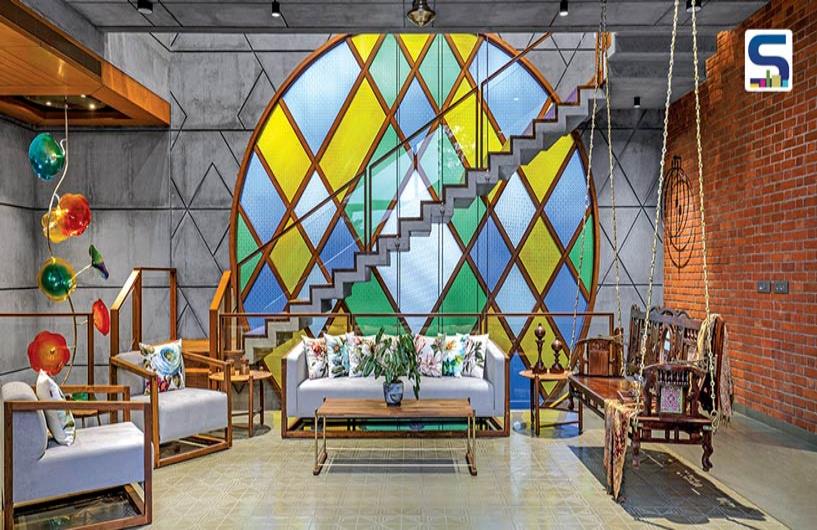 Designer Wall Panel with Glass Wood, Metal on RCC Wall | K.N. Associates