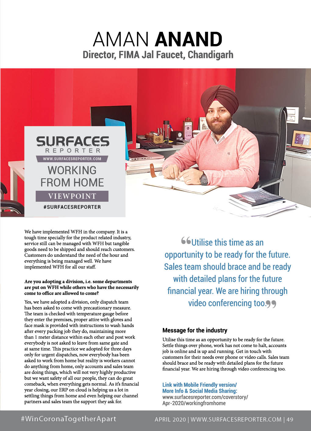 COVER STORY WORKING FROM HOME Aman Anand,Director, FIMA Jal Faucet