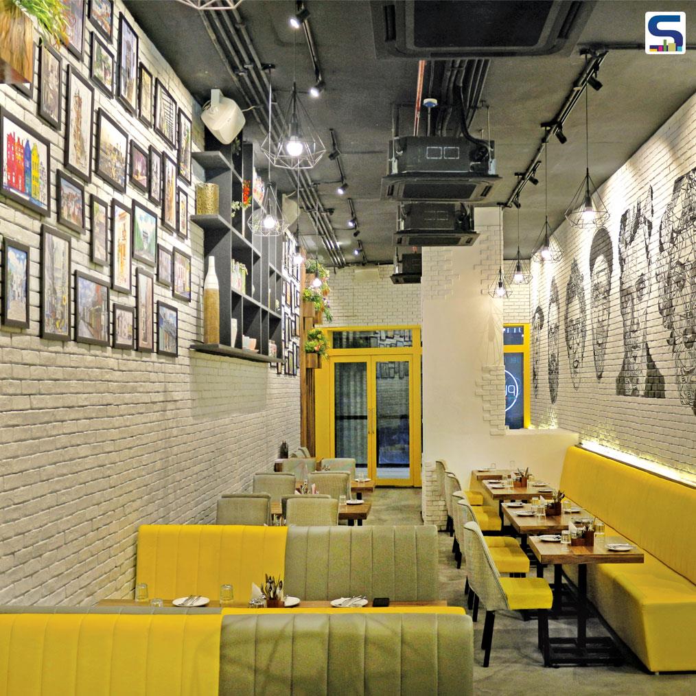 A European restaurant theme has been designed by adding elements of European street with rustic grey flooring and brick textures