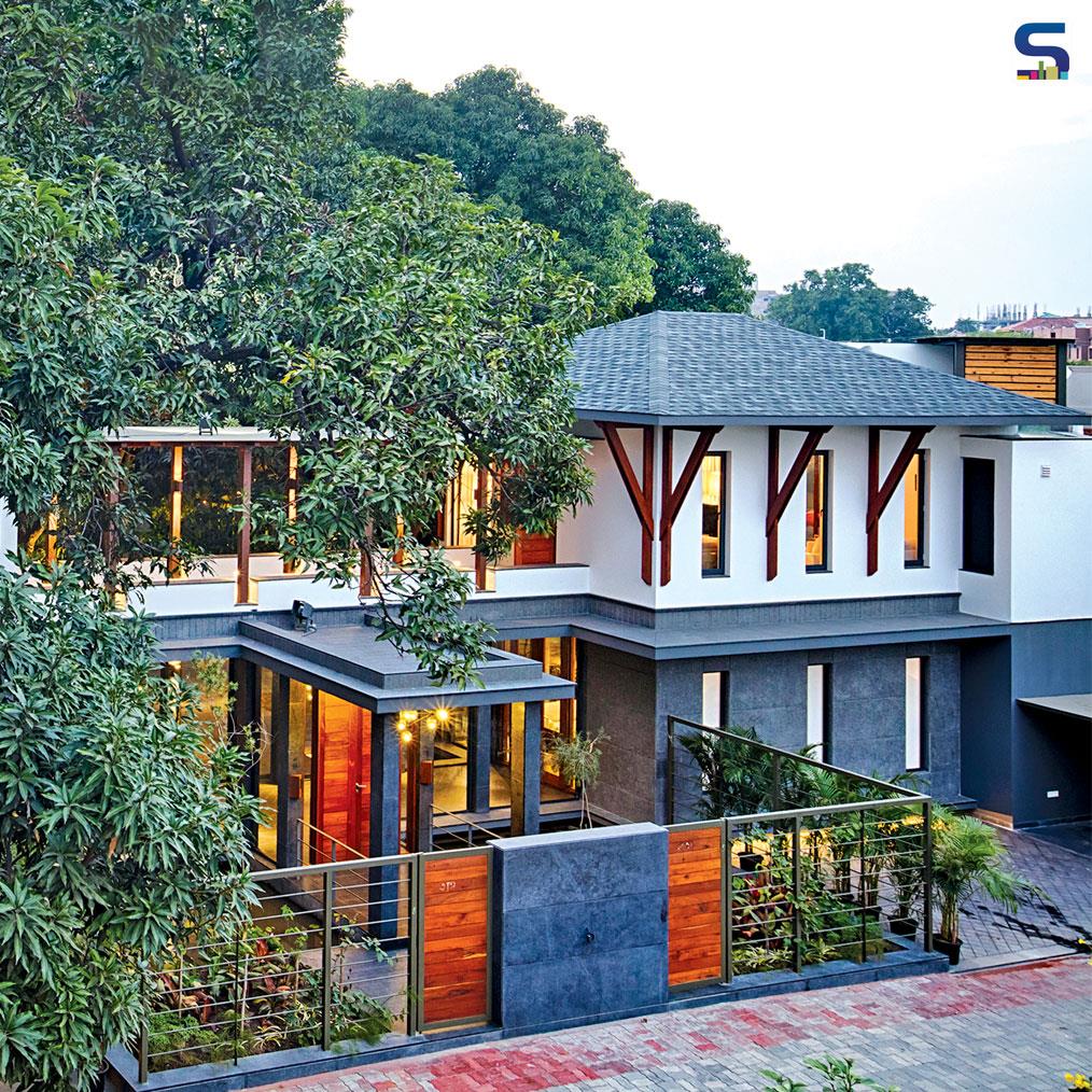 The Mango Tree House is built around several large 50 years old mango trees. One accommodates private areas such as living room, bedrooms, kitchen & dining - where the other accommodates formal seating, guest room, studio, gym and swimming pool.