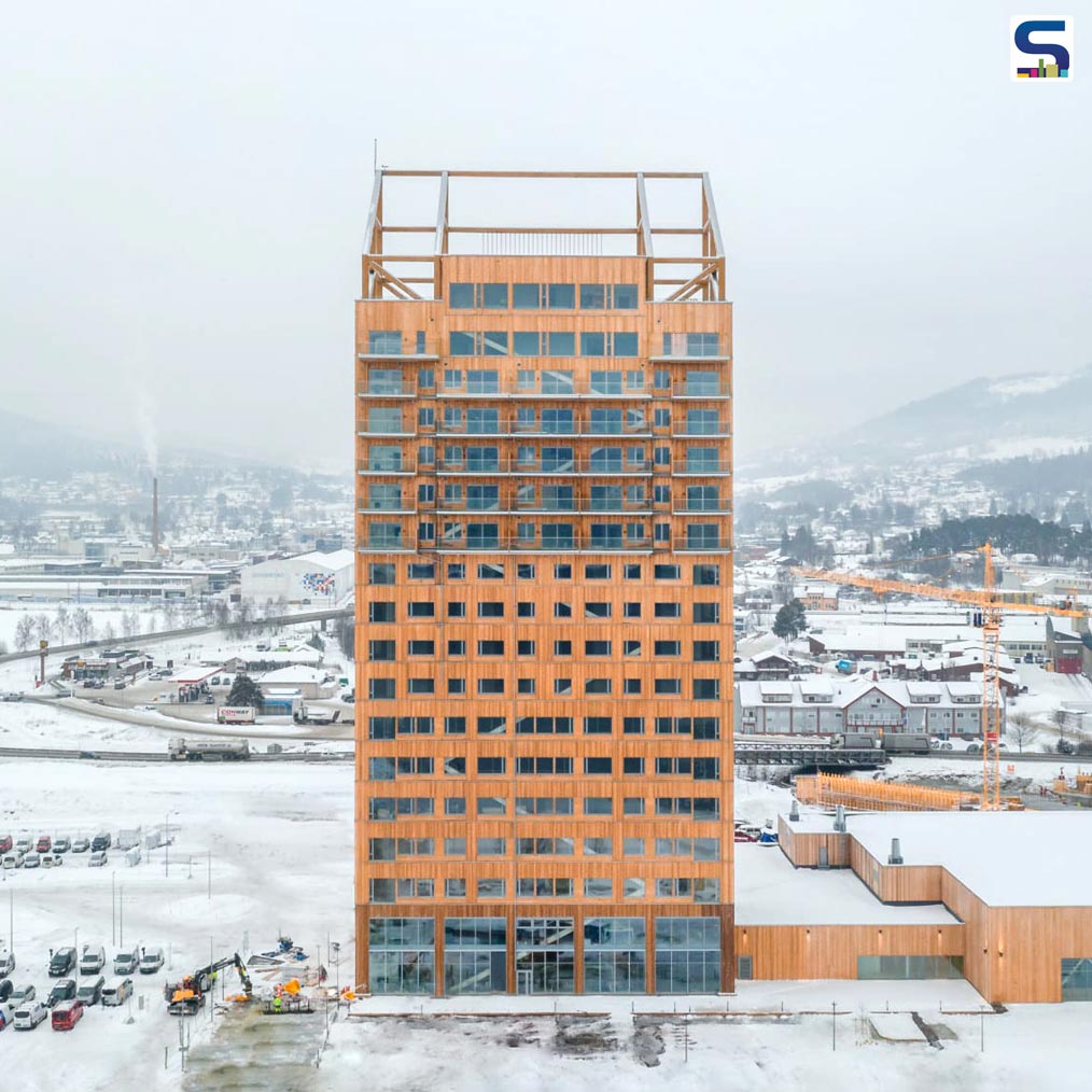 The frame of The Mjos (Mjøstårnet) Tower