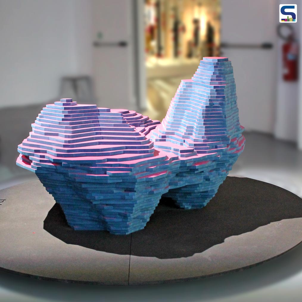 Meteorites are the subject of experimentation by Enorme Studio through Finsa’s new material, Fibracolour -MDF coloured boards covered with the most exuberant colours.