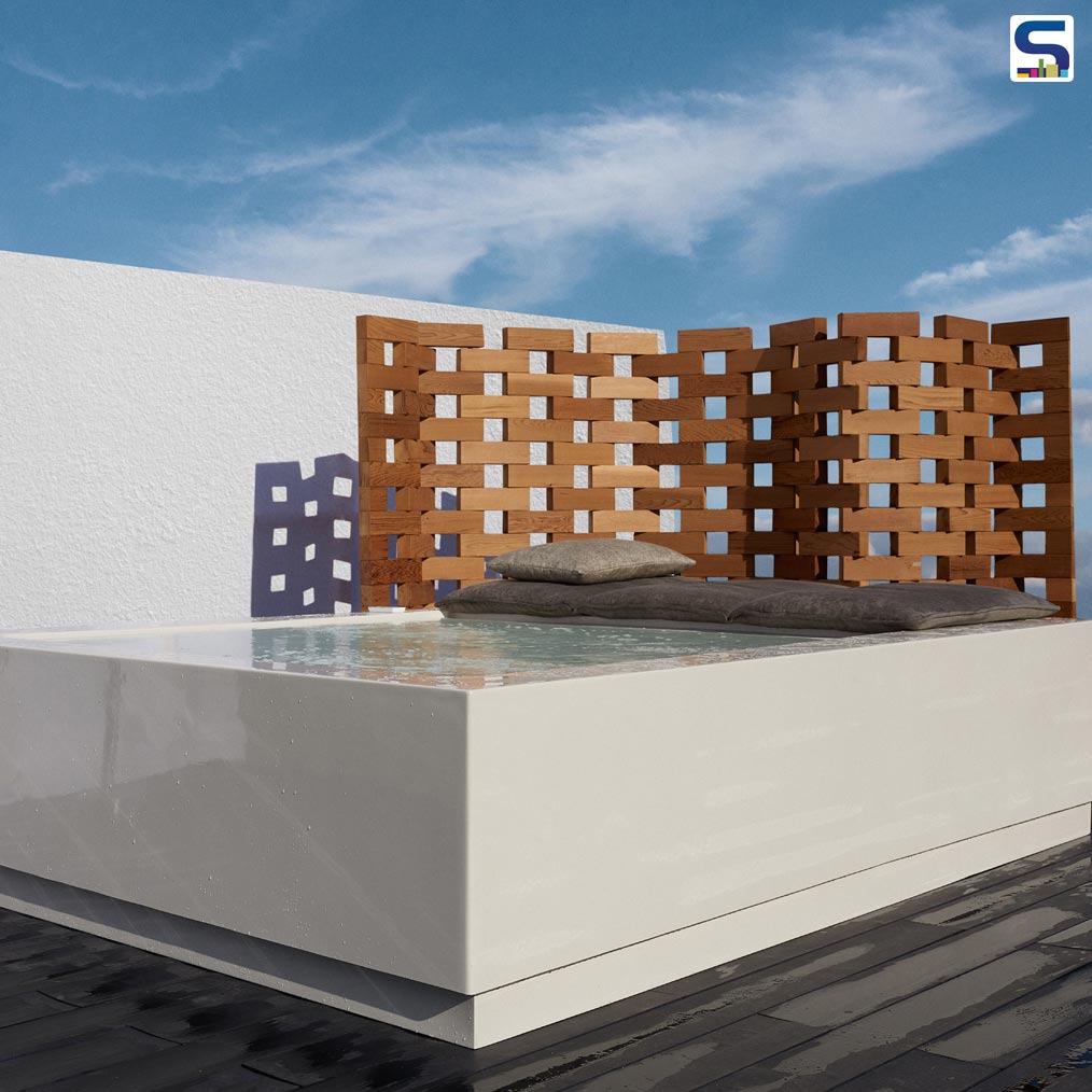 Designed to meet indoor and outdoor requirements, this free-standing tub by Zucchetti stands out for its small size, making it easy to move and position, and its absolute, sculpted geometry that blends the edge harmoniously with the surface of the water.