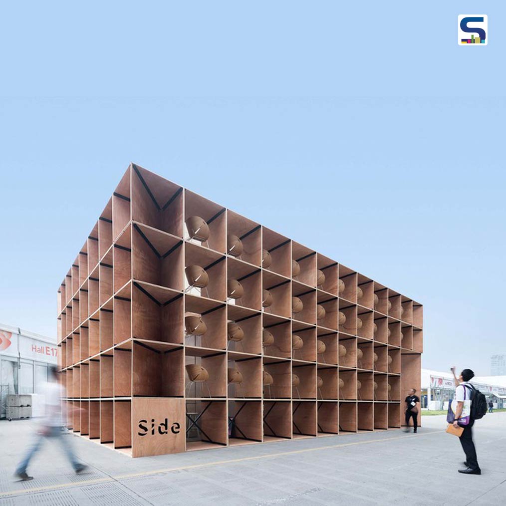A Furniture Pavilion S has been converted into 410 hexagonal plywood chairs and tables