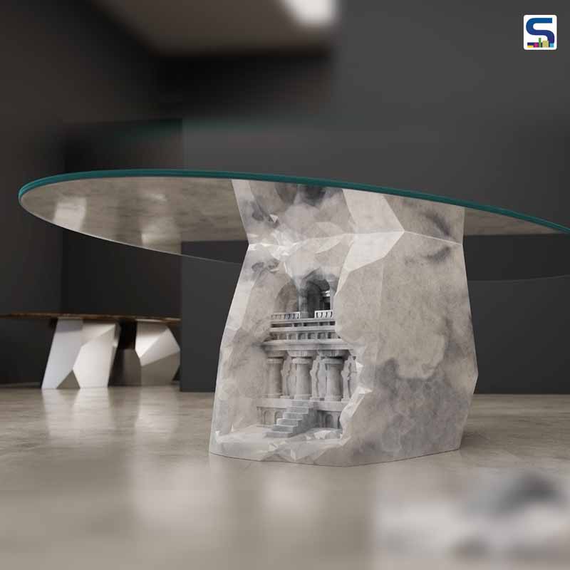 Hand-Carved Marble Tables by Duffy London Inspired From Kailasa Temple in Ellora Caves, India.