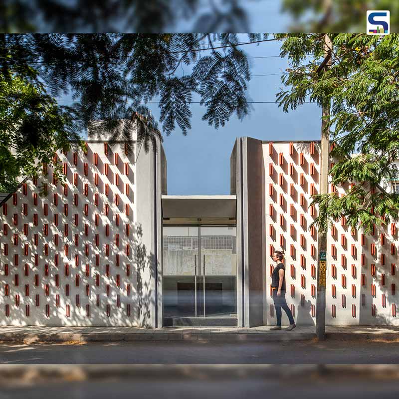 Playball Studio Designs An Ephemeral Sales Pavilion in Gujarat Featuring Terracotta-Colour Fins on its Façade