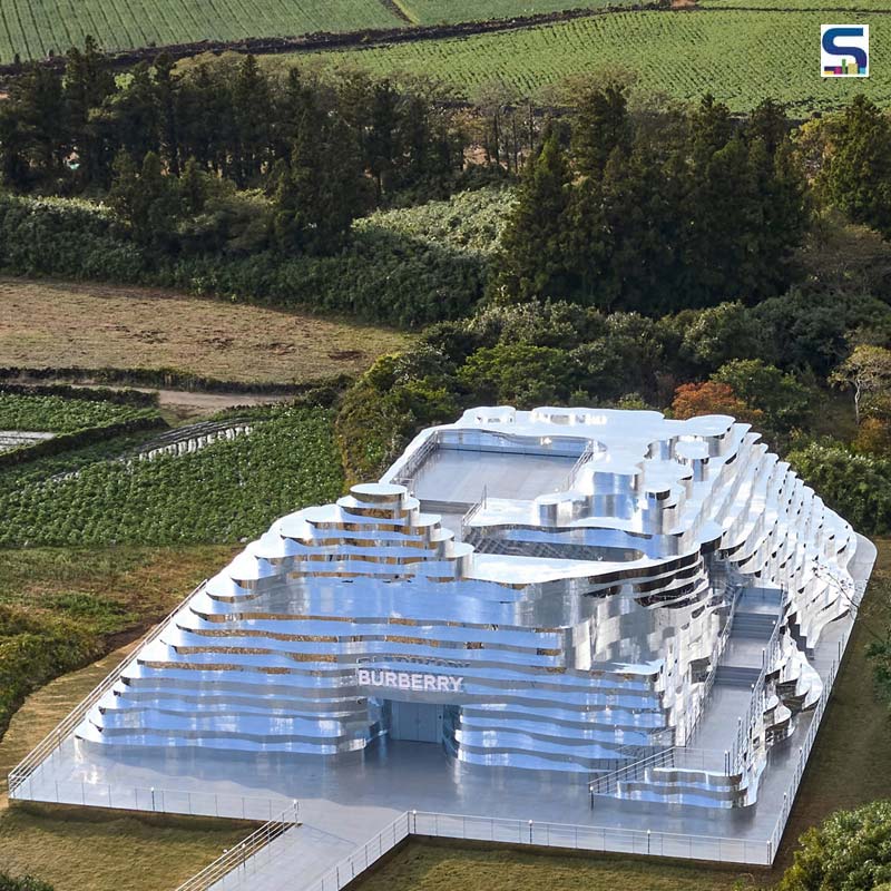 Mirrored Pop Up Store On Jeju Island In South Korea, Reflecting Surrounding Hilly Landscape | Burberry