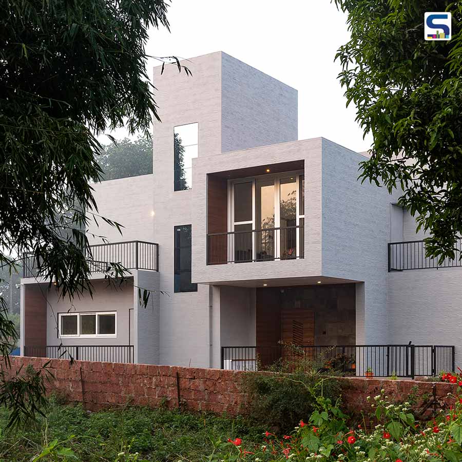 The ‘Stamped Concrete’ Façade of The Field House in Hajgoli, Maharashtra Echoes The Surrounding Hills | Studio MAT Architects