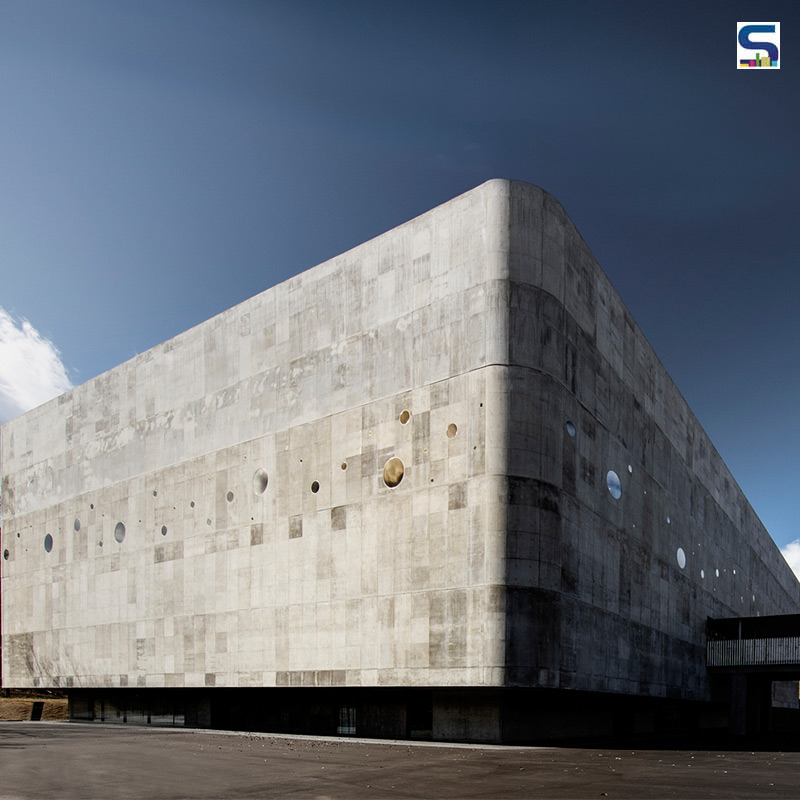 Small and Large Circular Perforations Define The Brutalist Concrete Facade of This High School Gymnasium in Japan | Nikken Sekkei