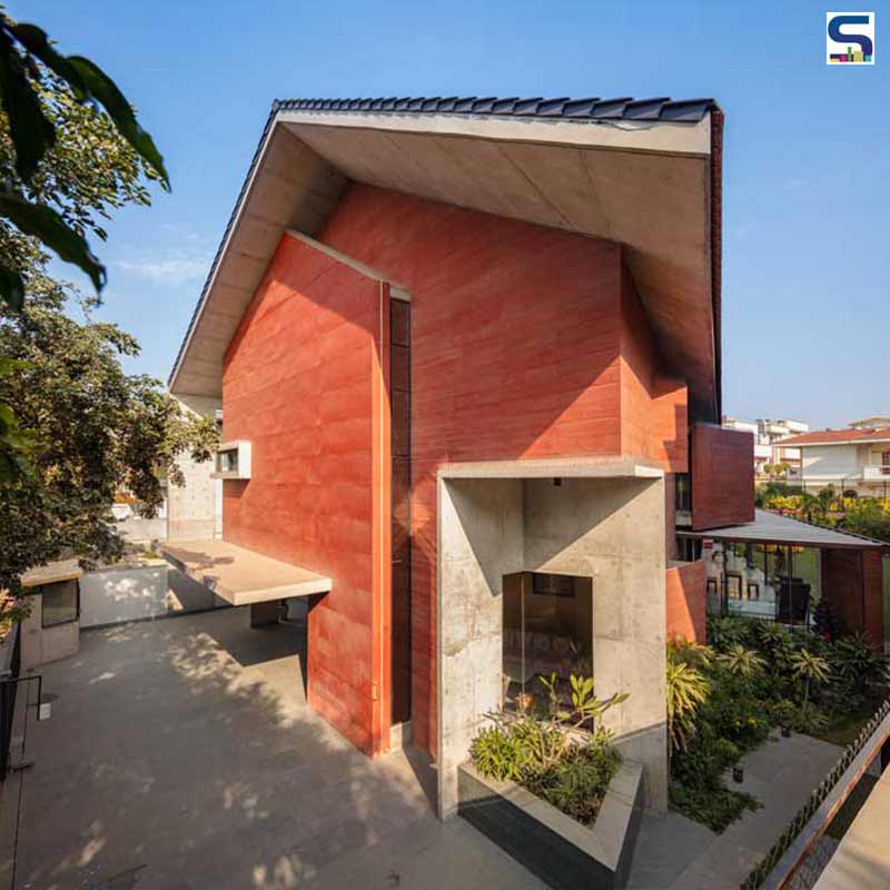 Red Concrete House in Gurugram Creates A Dialogue Between Whimsy And Simplicity | Anagram Architects