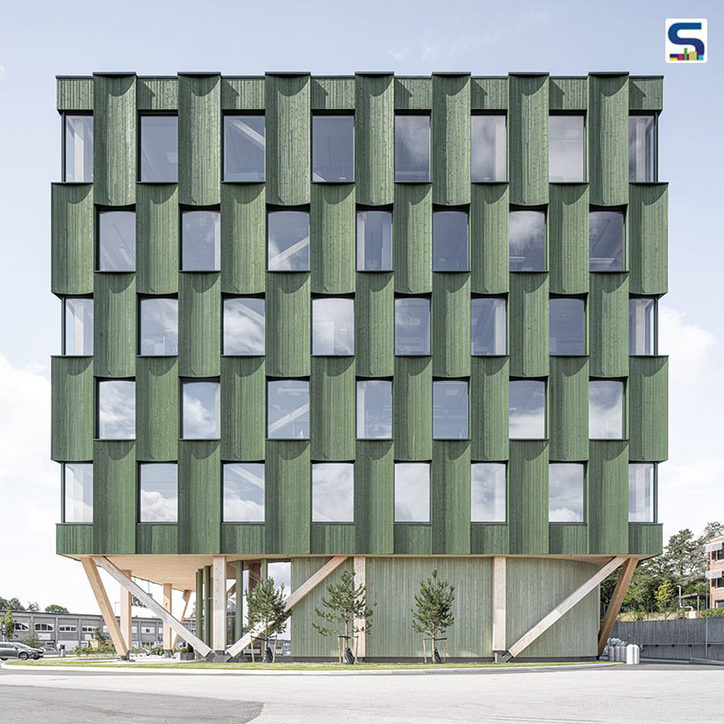 Green Timber Patterns Define the Facade of This Office in Norway | Oslotre