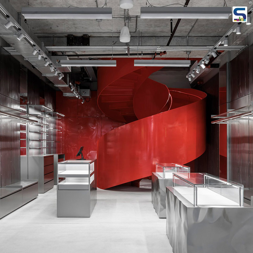 Red Staircase Sets the Tone in Diesels Industrial-Style Miami Design District Store
