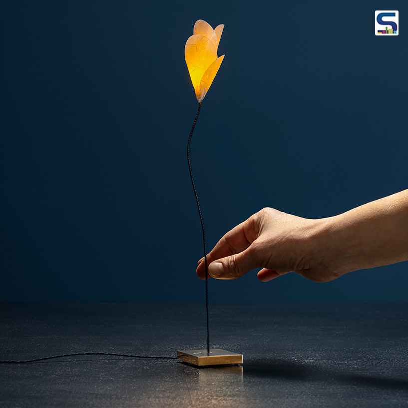 Elegant Blue Fabric Lamp with Brass Base and Adjustable LED Light | Catellani & Smith | For You