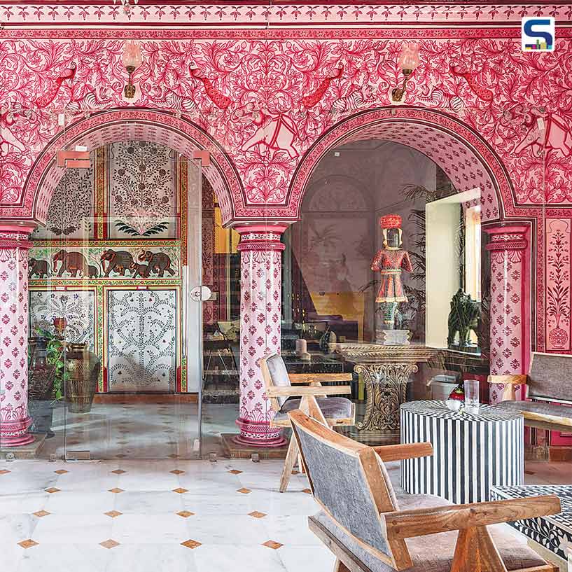 Hand Painted Floral Motifs on Aged Stone In Udaipur’s 91 year Old Haveli-  By Eth Design Studio