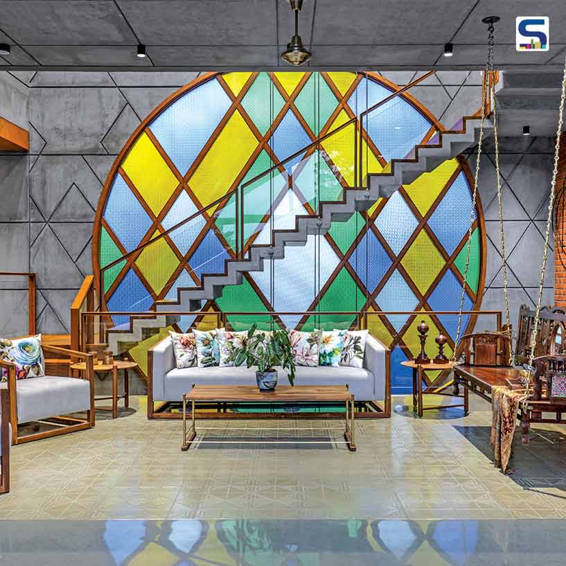 Designer Wall Panel with Glass Wood, Metal on RCC Wall | K.N. Associates