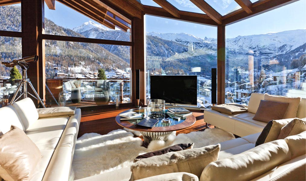 glass facade in living room
