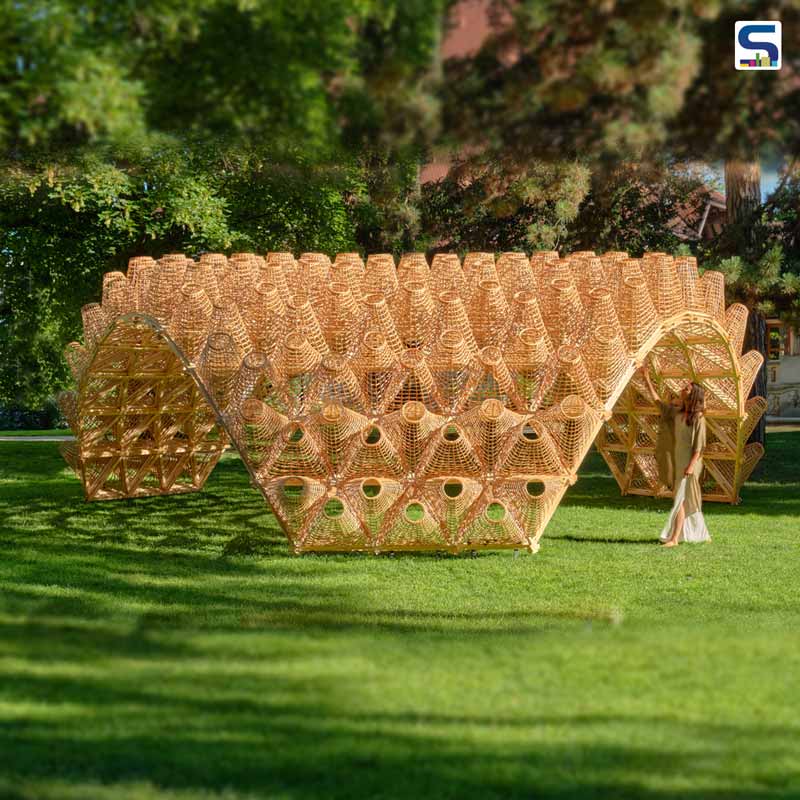 Beautiful Triangular Wicker Mesh Pavilion in France by Latvian Architecture Firm DJA